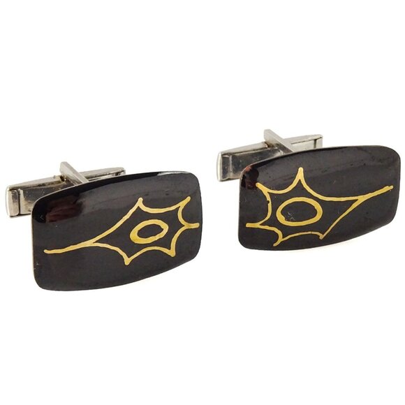 1960s Modernist Atomic Black Enamel Copper Cufflinks – Mid-Century Vintage - Picture 4 of 4